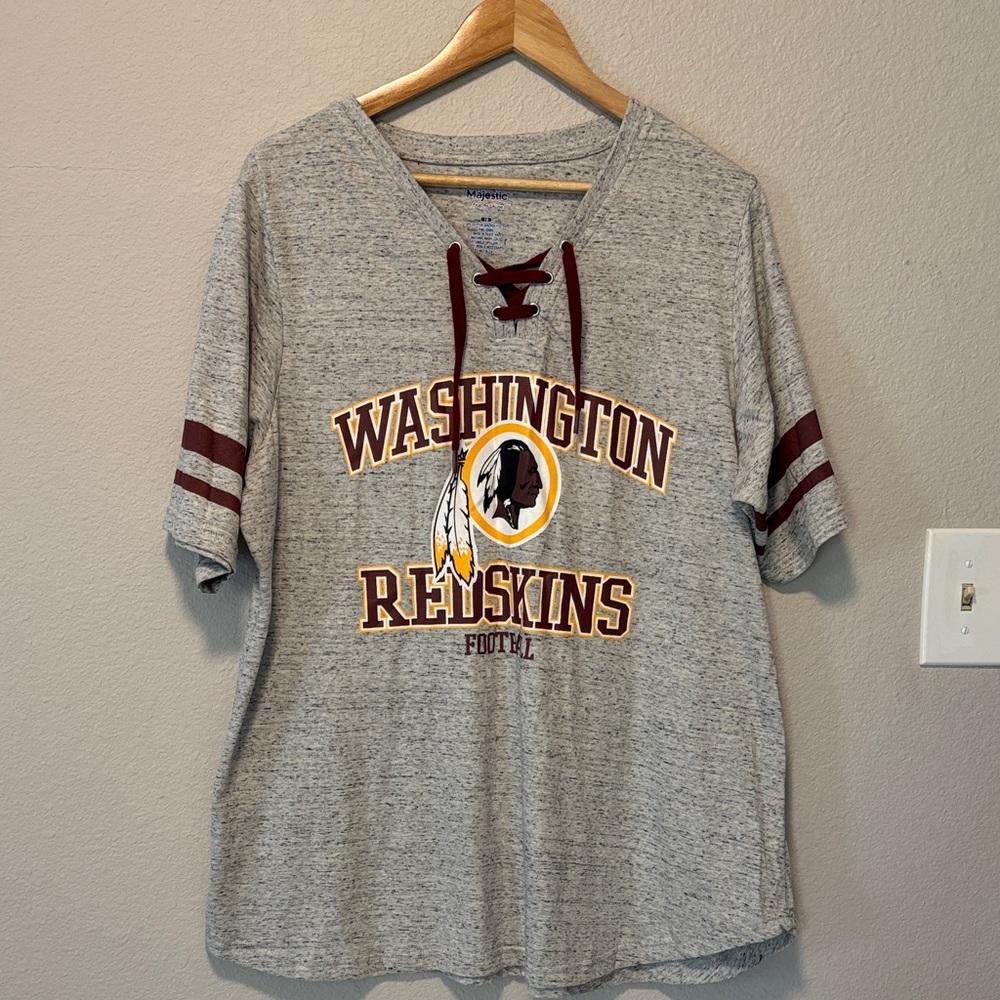 Majestic Gray Washington Redskins Football Women's Lace Up V-Neck Jersey Size 1X